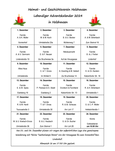 HuG Holzhausen - Lebendiger Adventskalender 2024