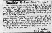  Zeitungsausschnitt der Wetzlarer Zeitung aus den Jahren 1914/15 zum Thema 1. Weltkrieg 