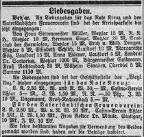 Zeitungsausschnitt der Wetzlarer Zeitung aus den Jahren 1914/15 zum Thema 1. Weltkrieg