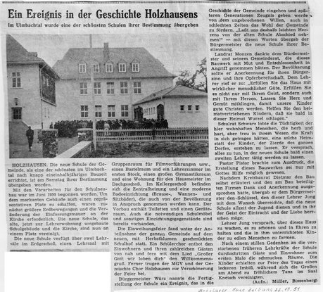 Zeitungsbericht der WNZ vom 23.10.1951, Holzhausen