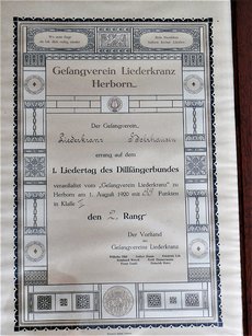 Liederkranz Holzhausen – Urkunde von 1920